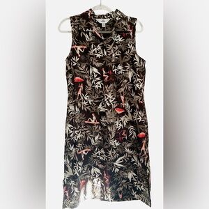AKS amy k su 8 dress sleeveless knee length M khaki green brown Leaf print